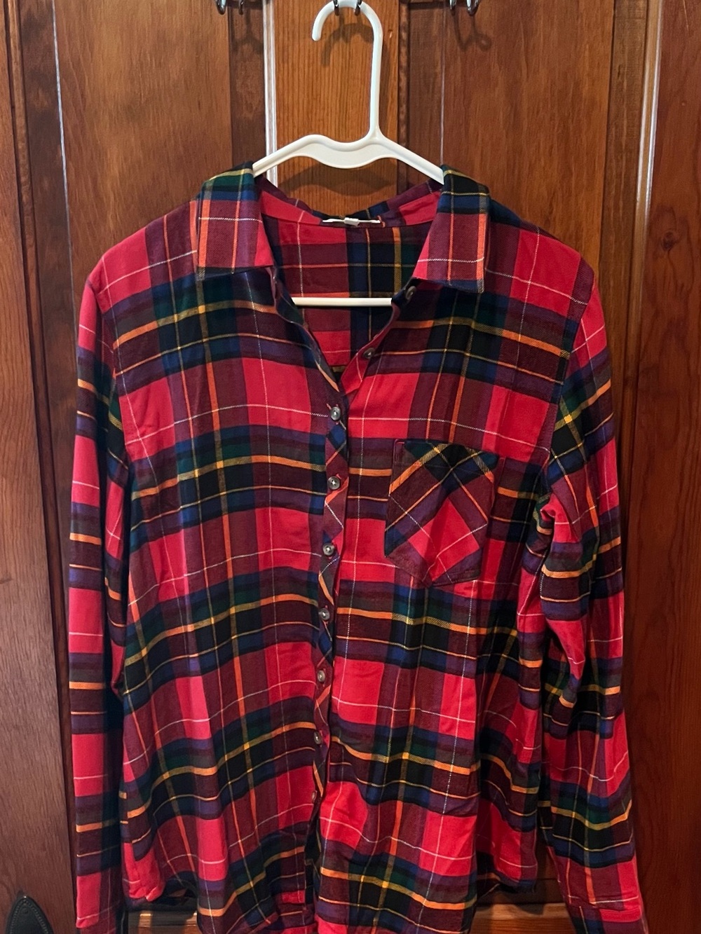 Red Plaid Button-Up Shirt - Classic Oversized Fit Flannel